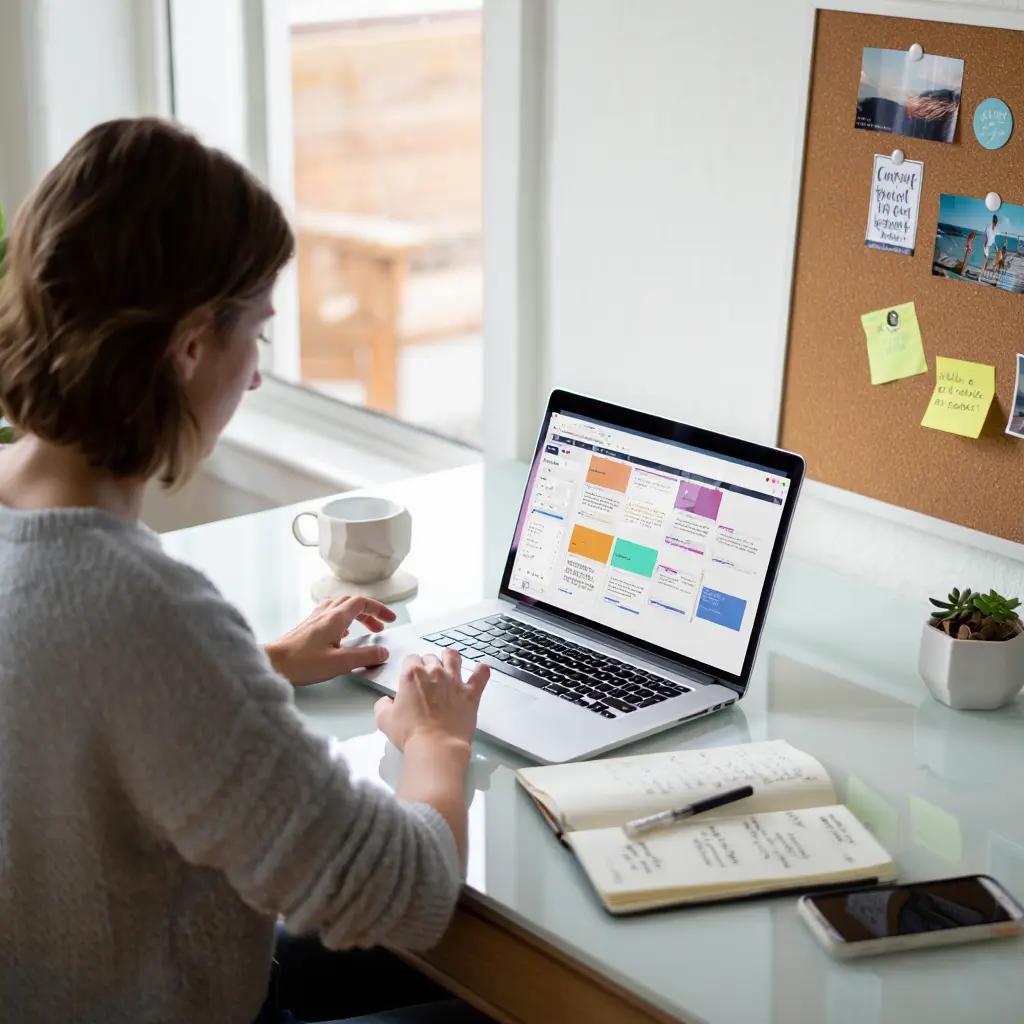 Content creator planning blog strategy on digital device
